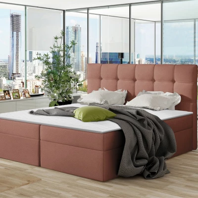 Boxpringová manželská posteľ 160x200 CLARA - ružová + topper ZDARMA