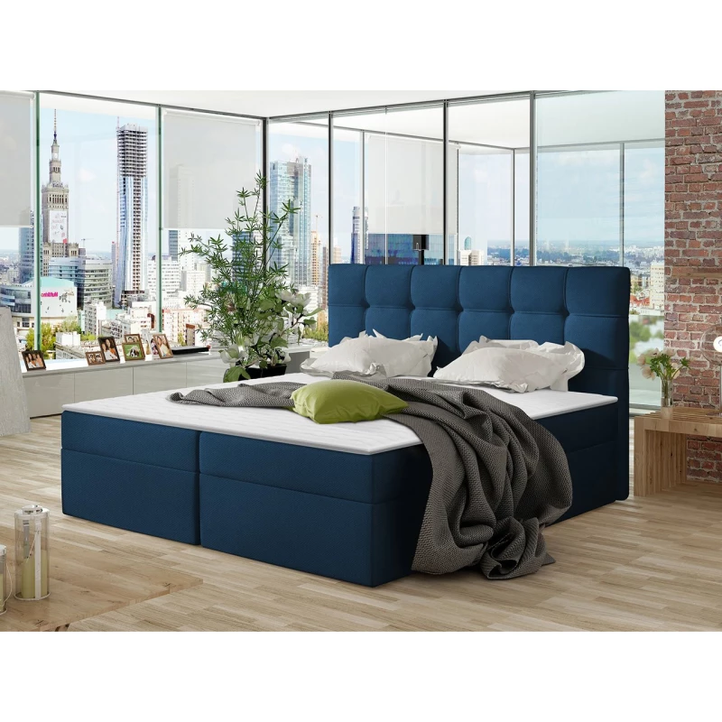Boxpringová manželská posteľ 160x200 CLARA - modrá + topper ZDARMA