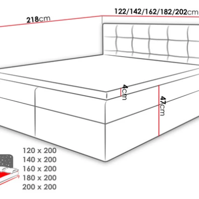 Boxpringová manželská posteľ 140x200 CLARA - modrá + topper ZDARMA