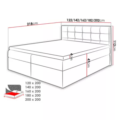 Boxpringová manželská posteľ 140x200 CLARA - modrá + topper ZDARMA