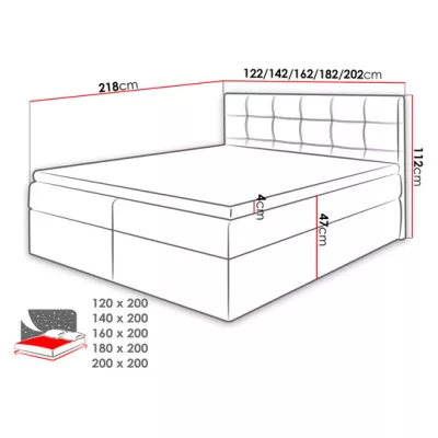 Boxpringová manželská posteľ 140x200 CLARA - tmavá šedá + topper ZDARMA