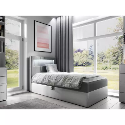 Kontinentálna jednolôžková posteľ 80x200 RAMIRA 1 - biela ekokoža / šedá, pravé prevedenie + topper ZDARMA