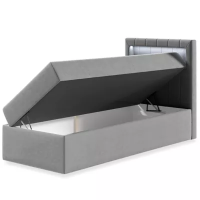 Kontinentálna jednolôžková posteľ 100x200 RAMIRA 1 - biela ekokoža / šedá, pravé prevedenie + topper ZDARMA