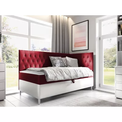 Boxspringová jednolôžková posteľ 80x200 PORFIRO 3 - biela ekokoža / červená, pravé prevedenie + topper ZDARMA