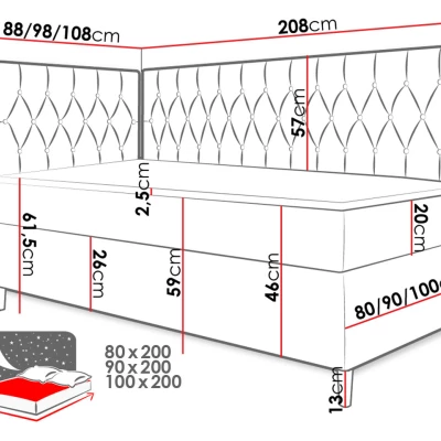 Boxspringová jednolôžková posteľ 80x200 PORFIRO 3 - biela ekokoža / žltá, pravé prevedenie + topper ZDARMA