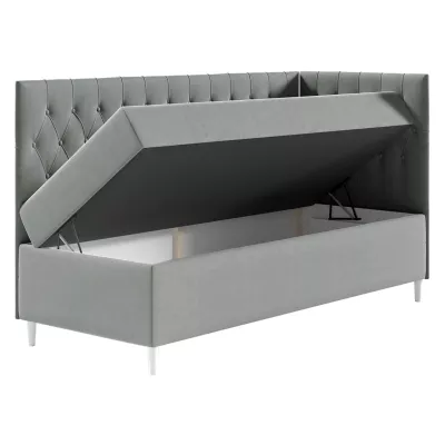 Boxspringová jednolôžková posteľ 80x200 PORFIRO 3 - biela ekokoža / šedá, pravé prevedenie + topper ZDARMA