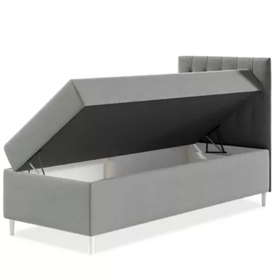 Boxspringová jednolôžková posteľ 80x200 PORFIRO 1 - biela ekokoža / hnedá 2, pravé prevedenie + topper ZDARMA
