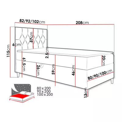 Boxspringová jednolôžková posteľ 80x200 PORFIRO 1 - biela ekokoža / čierna, pravé prevedenie + topper ZDARMA