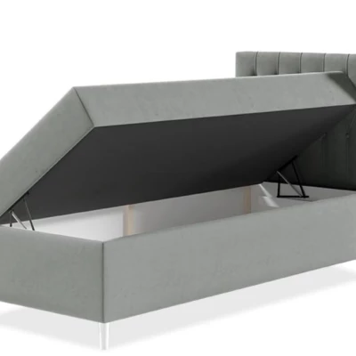 Boxspringová jednolôžková posteľ 80x200 PORFIRO 1 - biela ekokoža / khaki, pravé prevedenie + topper ZDARMA