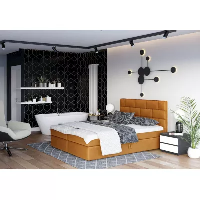 Boxspringová posteľ s úložným priestorom WALLY COMFORT - 180x200, horčicová