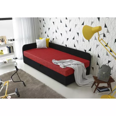 Jednolôžková čalúnená posteľ VALESKA COMFORT - 100x200, ľavá, červená / čierna