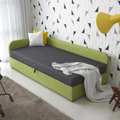 Jednolôžková čalúnená posteľ VALESKA COMFORT - 100x200, ľavá, šedá / zelená