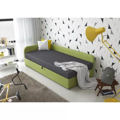 Jednolôžková čalúnená posteľ VALESKA COMFORT - 100x200, ľavá, šedá / zelená