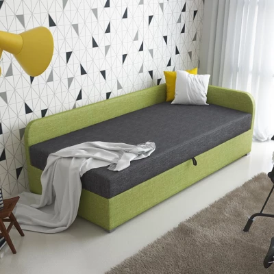 Jednolôžková čalúnená posteľ VALESKA COMFORT - 90x200, pravá, šedá / zelená