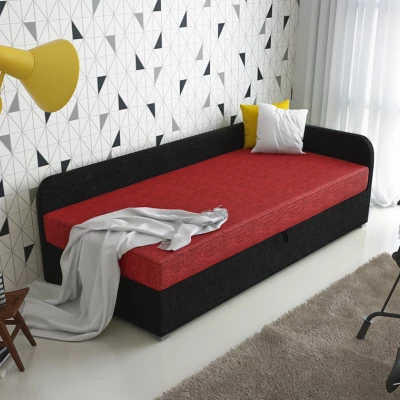 Jednolôžková čalúnená posteľ VALESKA COMFORT - 80x200, pravá, červená / čierna