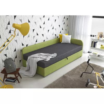 Jednolôžková čalúnená posteľ VALESKA - 100x200, pravá, šedá / zelená