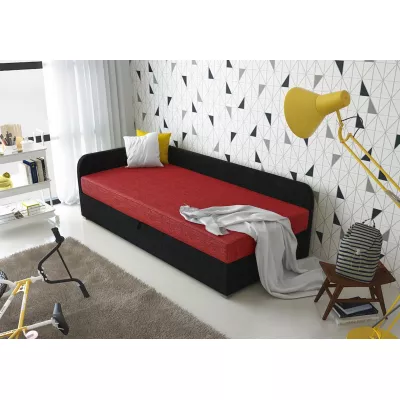 Jednolôžková čalúnená posteľ VALESKA - 100x200, ľavá, červená / čierna