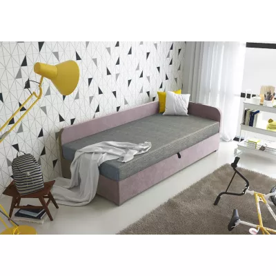 Jednolôžková čalúnená posteľ VALESKA - 100x200, pravá, šedá / ružová 