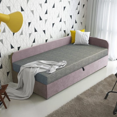 Jednolôžková čalúnená posteľ VALESKA - 90x200, pravá, šedá / ružová