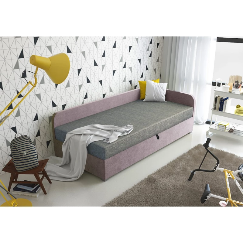 Jednolôžková čalúnená posteľ VALESKA - 90x200, pravá, šedá / ružová