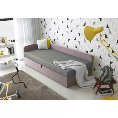 Jednolôžková čalúnená posteľ VALESKA - 90x200, ľavá, šedá / ružová