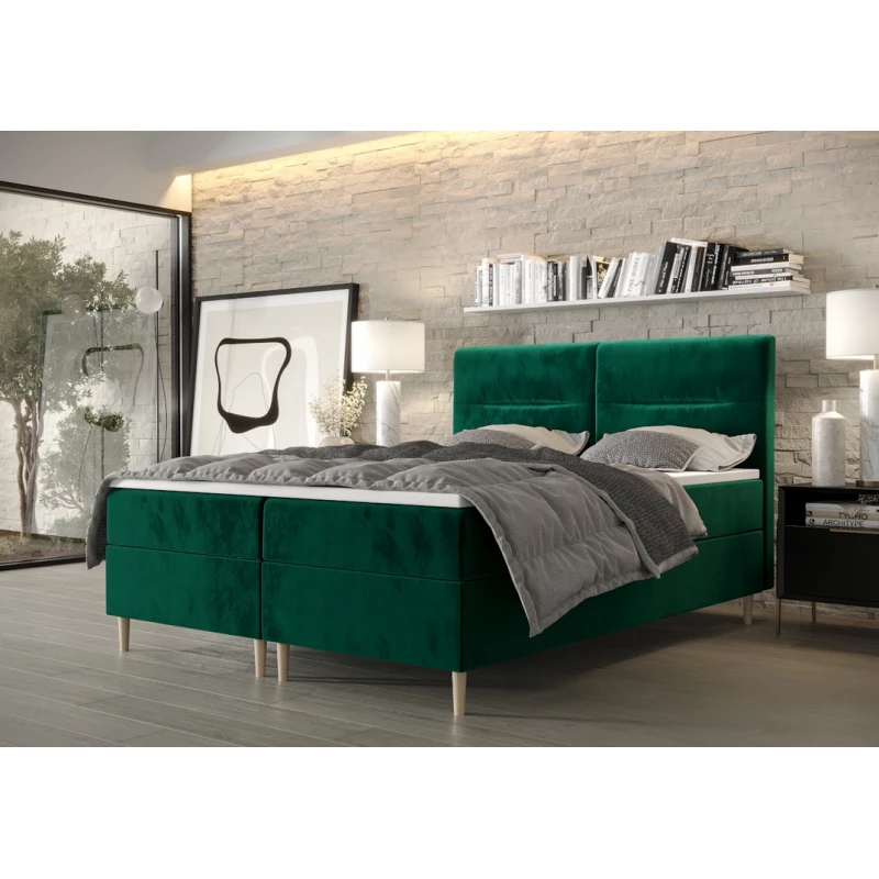 Boxspringová posteľ s úložným priestorom HENNI - 200x200, zelená
