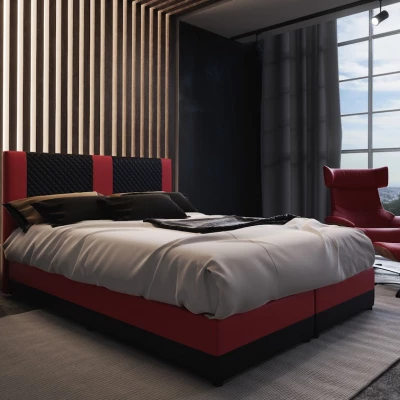 Boxspringová posteľ s úložným priestorom PIERROT - 200x200, čierna / červená