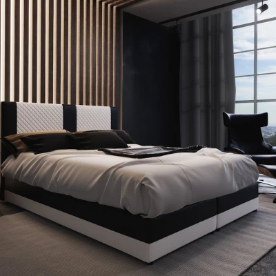 Boxspringová posteľ s úložným priestorom PIERROT - 160x200, biela / čierna