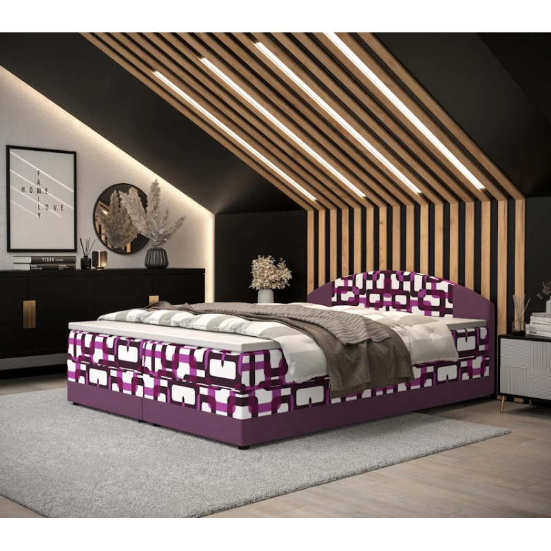 Boxspringová posteľ s úložným priestorom LIZANA COMFORT - 180x200, vzor 2 / fialová