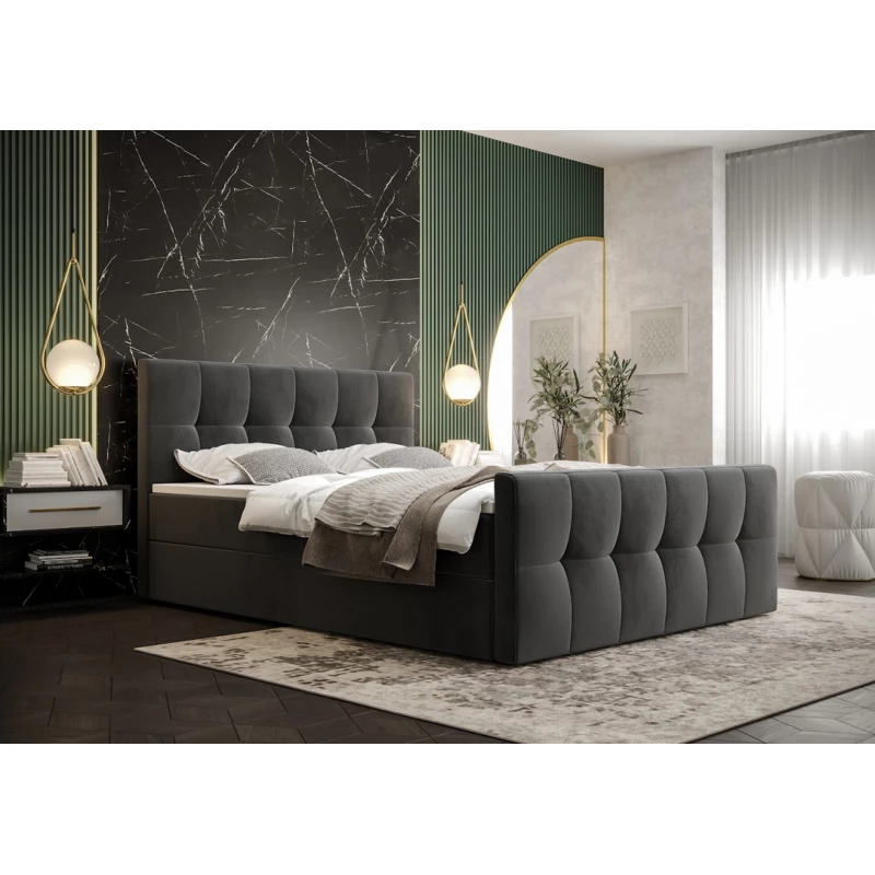 Boxspringová posteľ s úložným priestorom ELIONE COMFORT - 180x200, popolavá