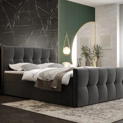 Boxspringová posteľ s úložným priestorom ELIONE COMFORT - 160x200, popolavá