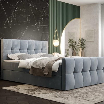 Boxspringová posteľ s úložným priestorom ELIONE COMFORT - 140x200, modrá