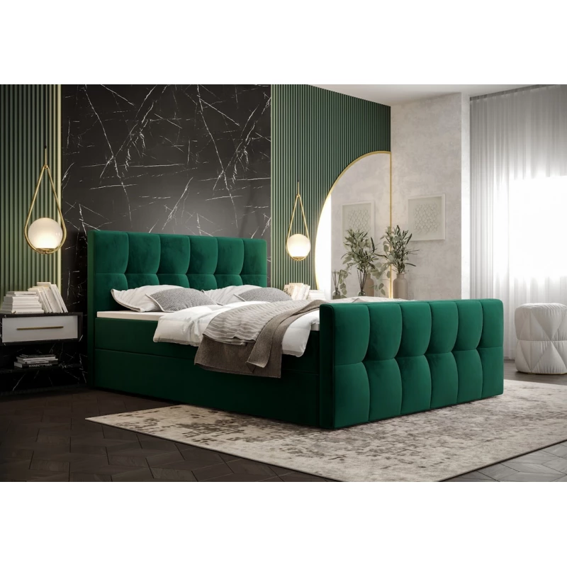 Boxspringová posteľ s úložným priestorom ELIONE COMFORT - 160x200, zelená