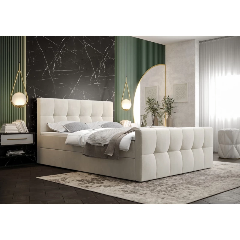Boxspringová posteľ s úložným priestorom ELIONE COMFORT - 140x200, béžová