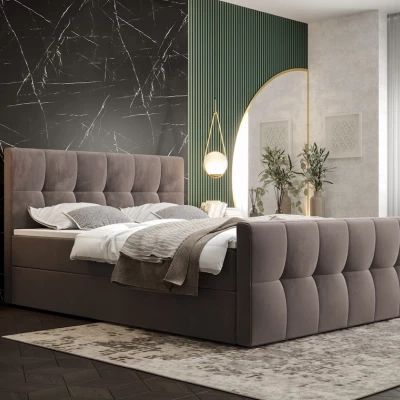 Boxspringová posteľ s úložným priestorom ELIONE COMFORT - 140x200, mliečna čokoláda