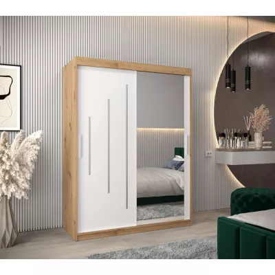 Šatníková skriňa so zrkadlom ROZALIE - šírka 150 cm, dub artisan / biela