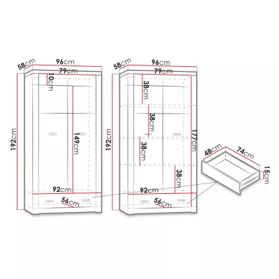 Šatníková skriňa so šuplíkom BESS - šírka 96 cm, dub kraft biely