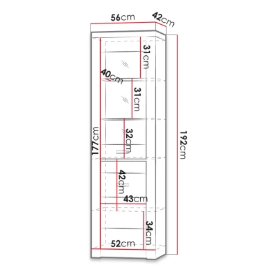 Úzka vitrína BESS - šírka 56 cm, dub kraft biely