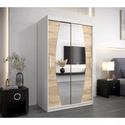 Šatníková skriňa so zrkadlami DARINA - šírka 120 cm, biela / dub sonoma