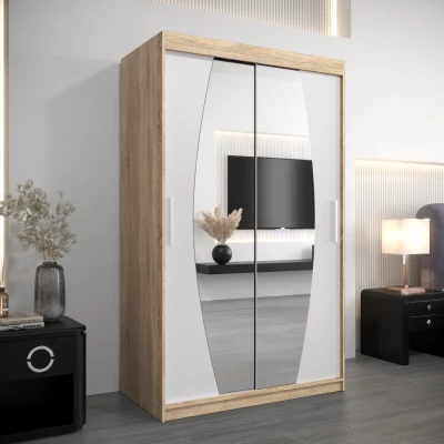 Šatníková skriňa so zrkadlami DARINA - šírka 120 cm, dub sonoma / biela