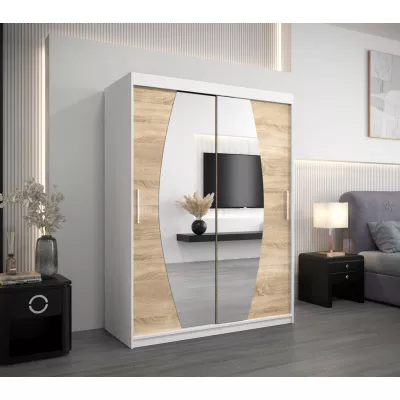 Šatníková skriňa so zrkadlami NIKOLA - šírka 150 cm, biela / dub sonoma