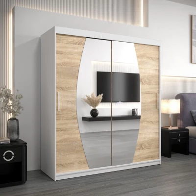 Skriňa s posuvnými dverami DITA - šírka 180 cm, biela / dub sonoma