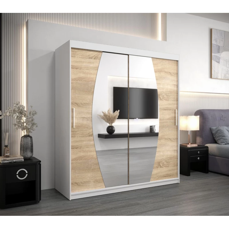 Skriňa s posuvnými dverami DITA - šírka 180 cm, biela / dub sonoma