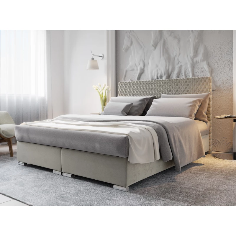 Manželská čalúnená posteľ HENIO COMFORT - 180x200, béžová