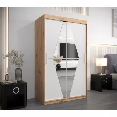 Šatníková skriňa so zrkadlami KAMILA - šírka 120 cm, dub artisan / biela