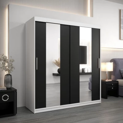 Skriňa s posuvnými dverami KARIN - šírka 180 cm, biela / čierna
