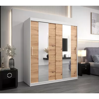 Skriňa s posuvnými dverami KARIN - šírka 180 cm, biela / dub artisan