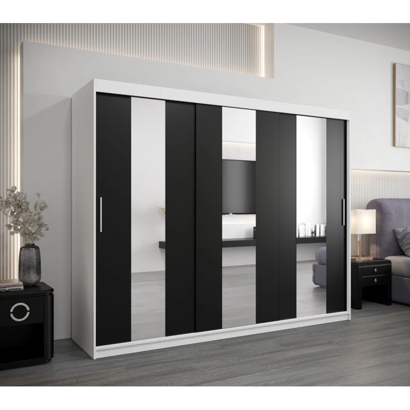 Skriňa s posuvnými dverami DORA - šírka 250 cm, biela / čierna