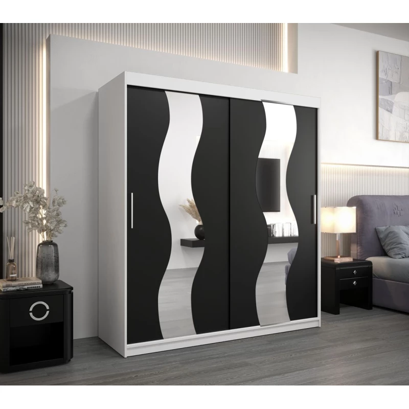 Skriňa s posuvnými dverami LINA - šírka 180 cm, biela / čierna
