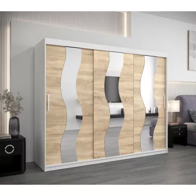 Skriňa s posuvnými dverami HEDVIKA - šírka 250 cm, biela / dub sonoma